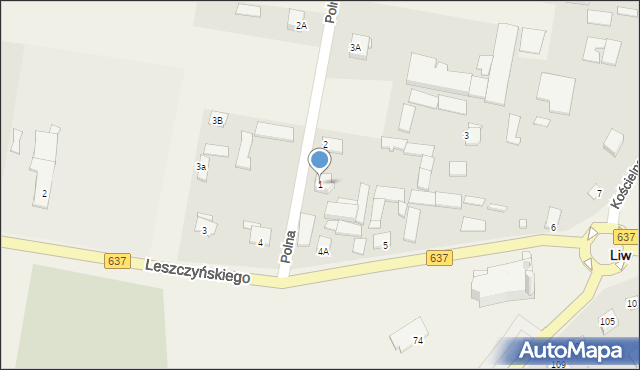 Liw, Polna, 1, mapa Liw