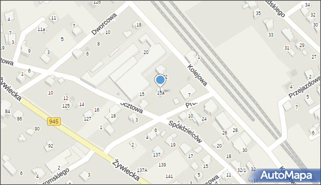 Łodygowice, Pocztowa, 15a, mapa Łodygowice