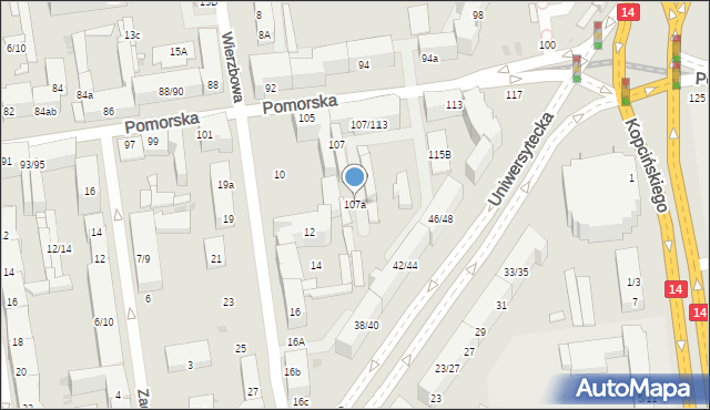 Łódź, Pomorska, 107a, mapa Łodzi