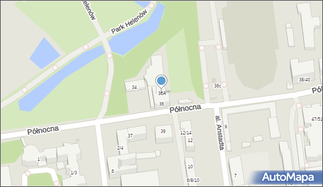 Łódź, Północna, 36A, mapa Łodzi