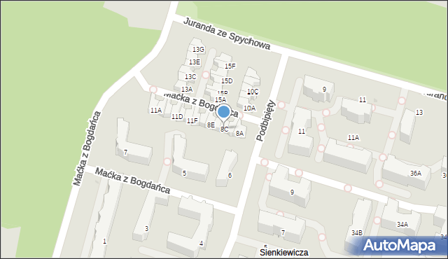 Łódź, Podbipięty Longinusa, 8C, mapa Łodzi
