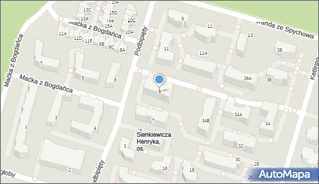 Łódź, Podbipięty Longinusa, 9, mapa Łodzi