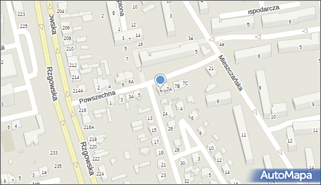 Łódź, Powszechna, 7, mapa Łodzi