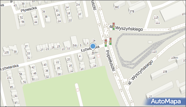Łódź, Popiełuszki Jerzego, bł. ks., 20, mapa Łodzi