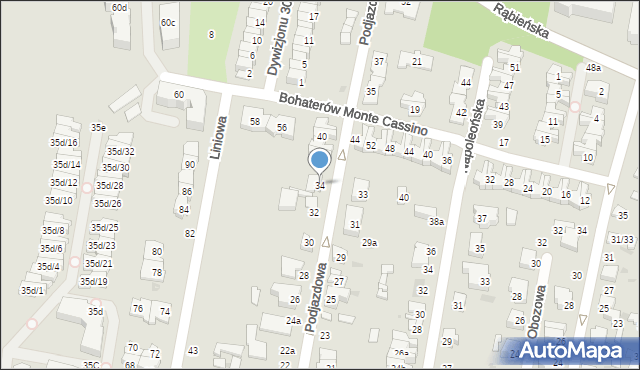 Łódź, Podjazdowa, 34, mapa Łodzi