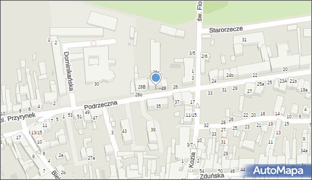 Łowicz, Podrzeczna, 28A, mapa Łowicza