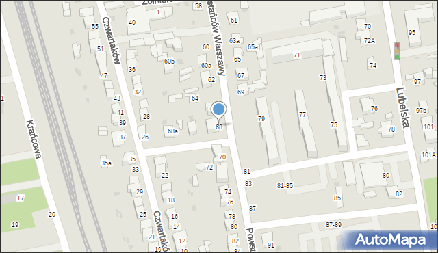Lubartów, Powstańców Warszawy, 68, mapa Lubartów