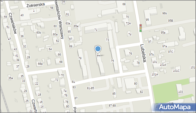 Lubartów, Powstańców Warszawy, 77, mapa Lubartów