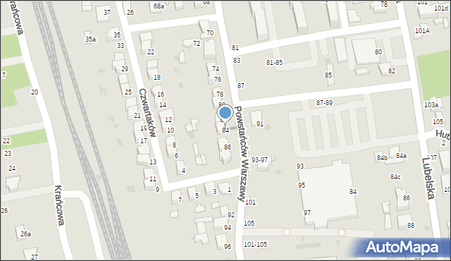 Lubartów, Powstańców Warszawy, 84, mapa Lubartów