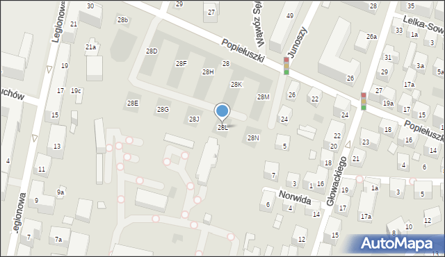 Lublin, Popiełuszki Jerzego, bł. ks., 28L, mapa Lublina