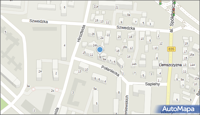 Lublin, Połaniecka, 9, mapa Lublina