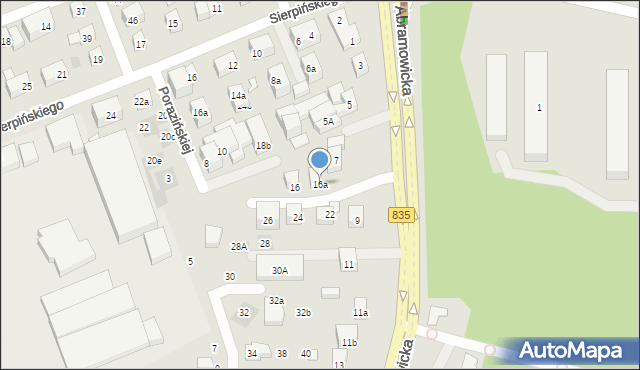 Lublin, Porazińskiej Janiny, 16a, mapa Lublina