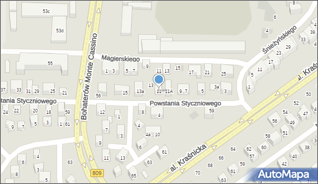 Lublin, Powstania Styczniowego, 11, mapa Lublina