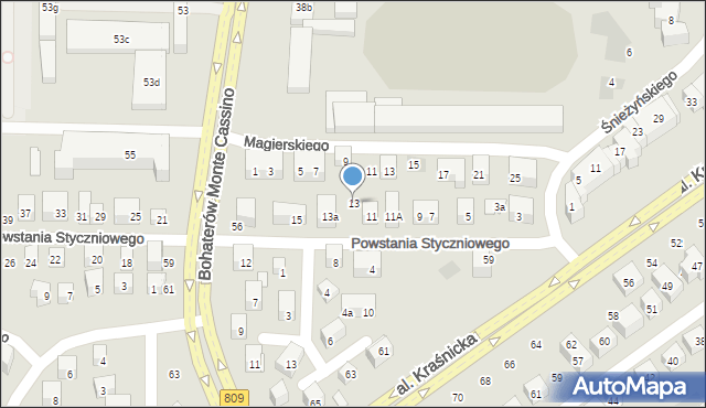 Lublin, Powstania Styczniowego, 13, mapa Lublina