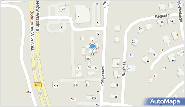 Lublin, Poligonowa, 68, mapa Lublina