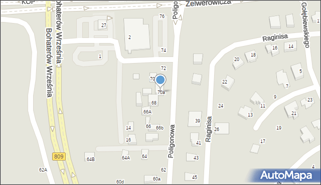 Lublin, Poligonowa, 70a, mapa Lublina