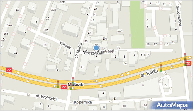 Malbork, Poczty Gdańskiej, 1, mapa Malborka