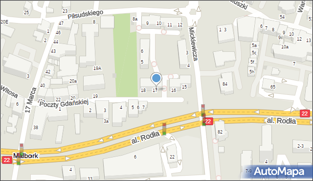 Malbork, Poczty Gdańskiej, 17-18, mapa Malborka