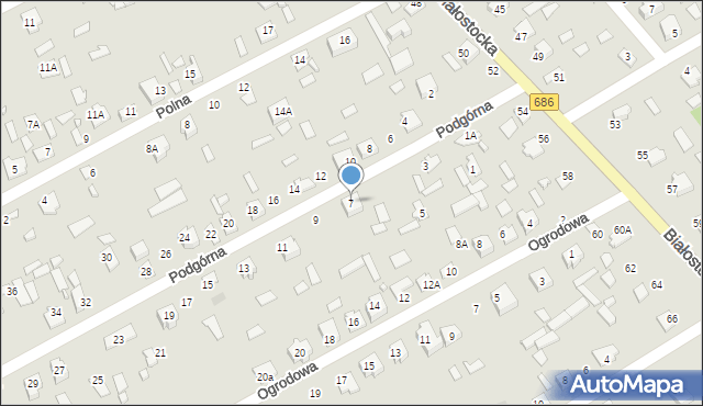 Michałowo, Podgórna, 7, mapa Michałowo