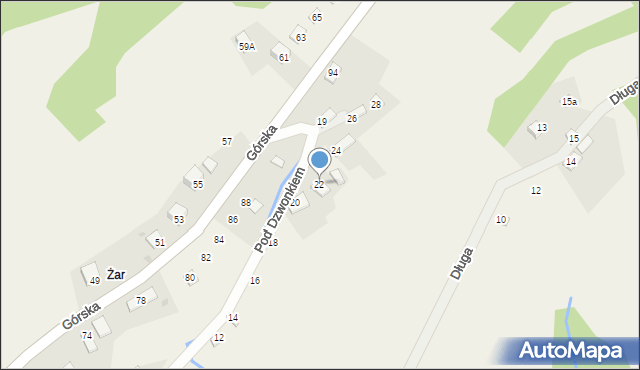 Międzybrodzie Żywieckie, Pod Dzwonkiem, 22, mapa Międzybrodzie Żywieckie