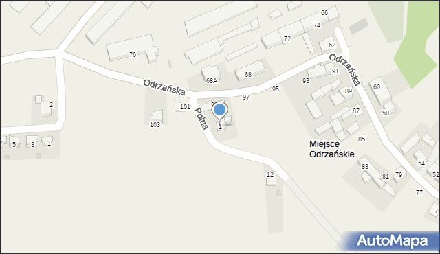 Miejsce Odrzańskie, Polna, 1, mapa Miejsce Odrzańskie