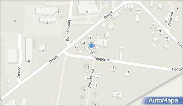 Miejska Górka, Podgórna, 1a, mapa Miejska Górka