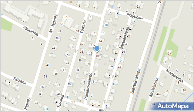 Mielec, Poniatowskiego, 10, mapa Mielca