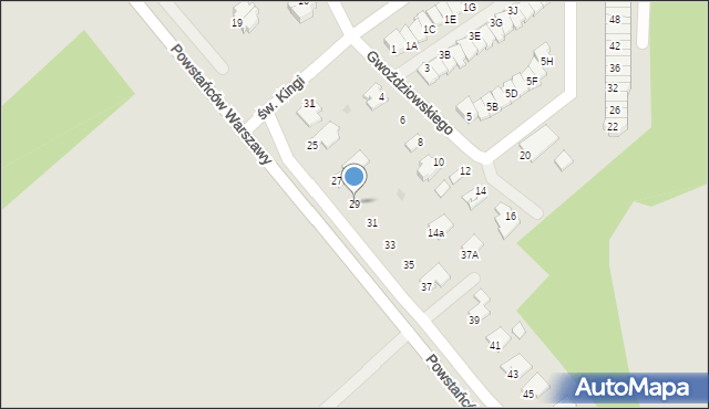 Mielec, Powstańców Warszawy, 29, mapa Mielca