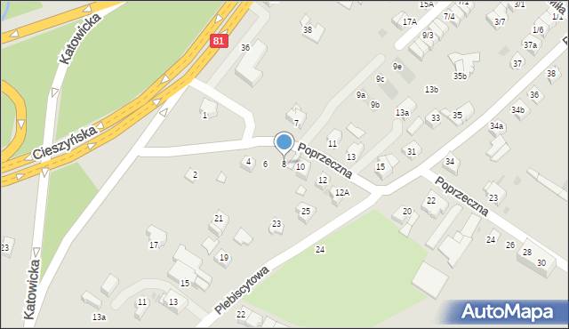Mikołów, Poprzeczna, 8, mapa Mikołów