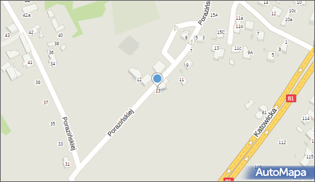 Mikołów, Porazińskiej Janiny, 13, mapa Mikołów