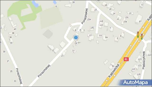 Mikołów, Porazińskiej Janiny, 9, mapa Mikołów