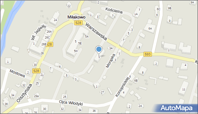 Miłakowo, Poznańska, 1, mapa Miłakowo