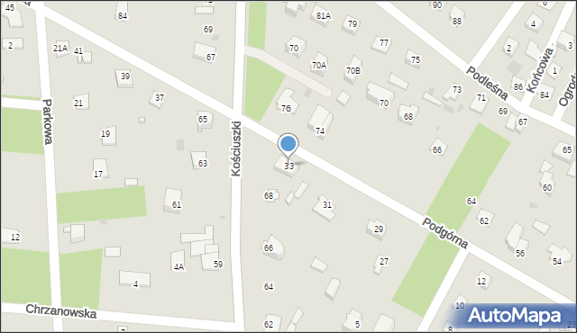 Milanówek, Podgórna, 33, mapa Milanówek