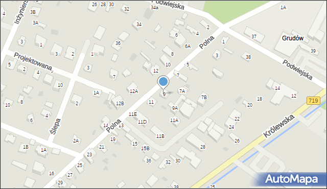 Milanówek, Polna, 9, mapa Milanówek