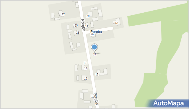 Miłków, Poręba, 14, mapa Miłków