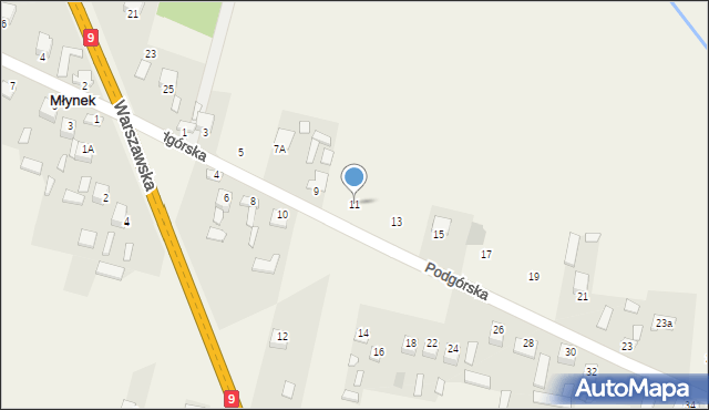Młynek, Podgórska, 11, mapa Młynek