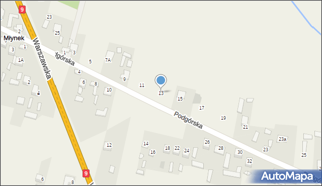 Młynek, Podgórska, 13, mapa Młynek