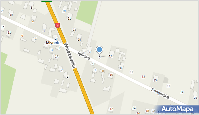Młynek, Podgórska, 5, mapa Młynek
