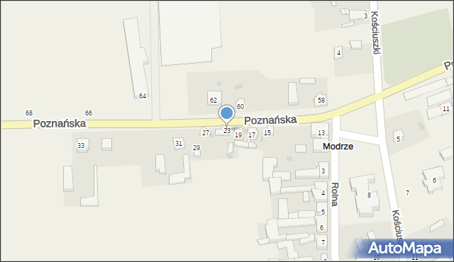 Modrze, Poznańska, 23, mapa Modrze
