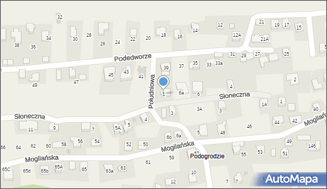 Mogilany, Południowa, 1, mapa Mogilany