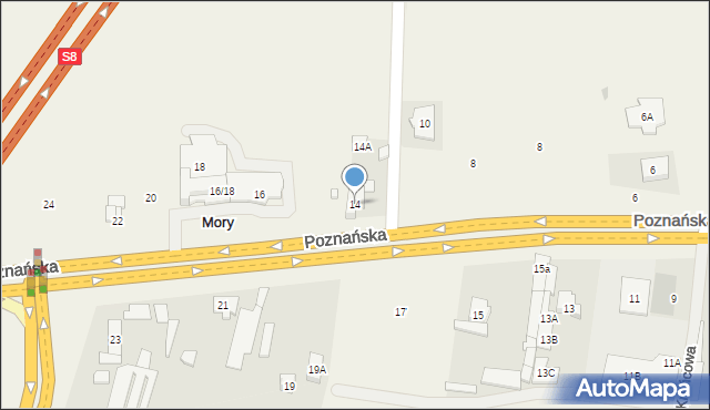 Mory, Poznańska, 14, mapa Mory