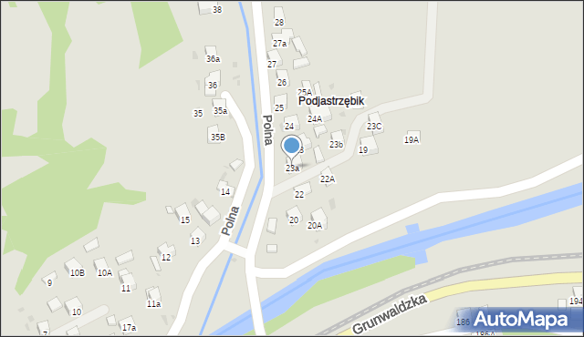 Muszyna, Polna, 23a, mapa Muszyna