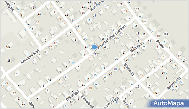 Myszków, Powstańców Śląskich, 14, mapa Myszków