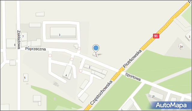 Niechcice, Poprzeczna, 1, mapa Niechcice