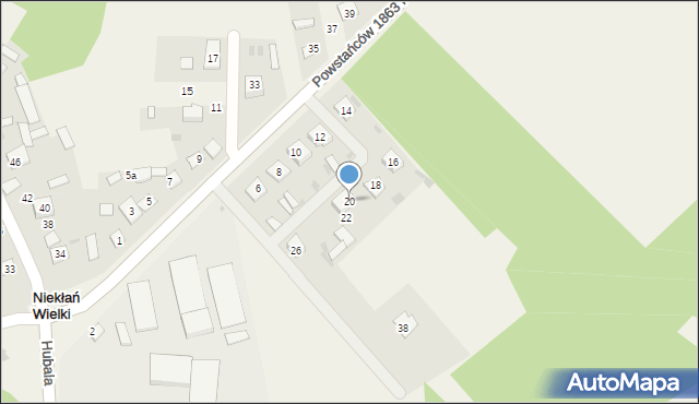 Niekłań Wielki, Powstańców 1863 r., 20, mapa Niekłań Wielki