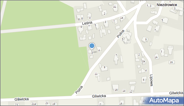 Niezdrowice, Polna, 2, mapa Niezdrowice
