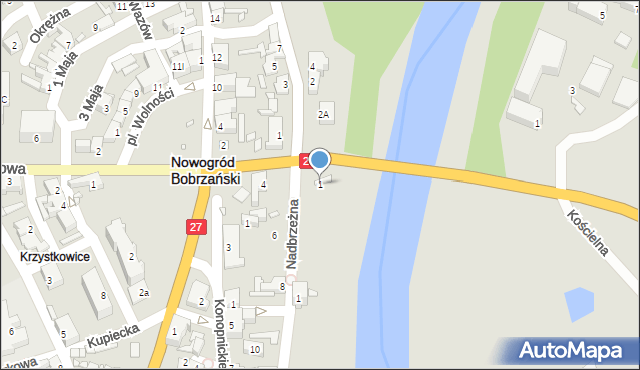 Nowogród Bobrzański, Pocztowa, 1, mapa Nowogród Bobrzański