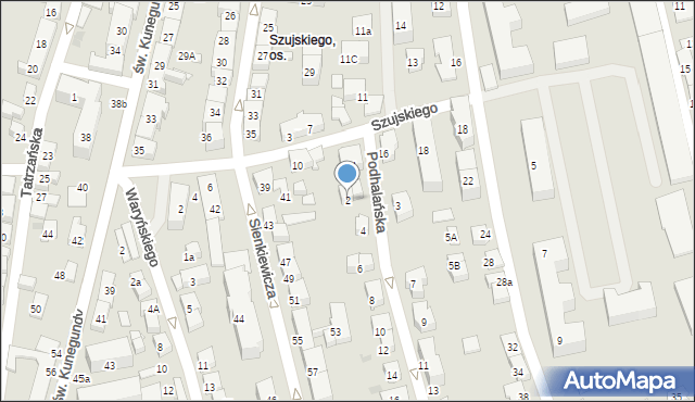 Nowy Sącz, Podhalańska, 2, mapa Nowego Sącza