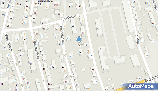 Nowy Sącz, Podhalańska, 5A, mapa Nowego Sącza