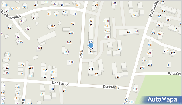 Nowy Sącz, Pola Wincentego, 71, mapa Nowego Sącza